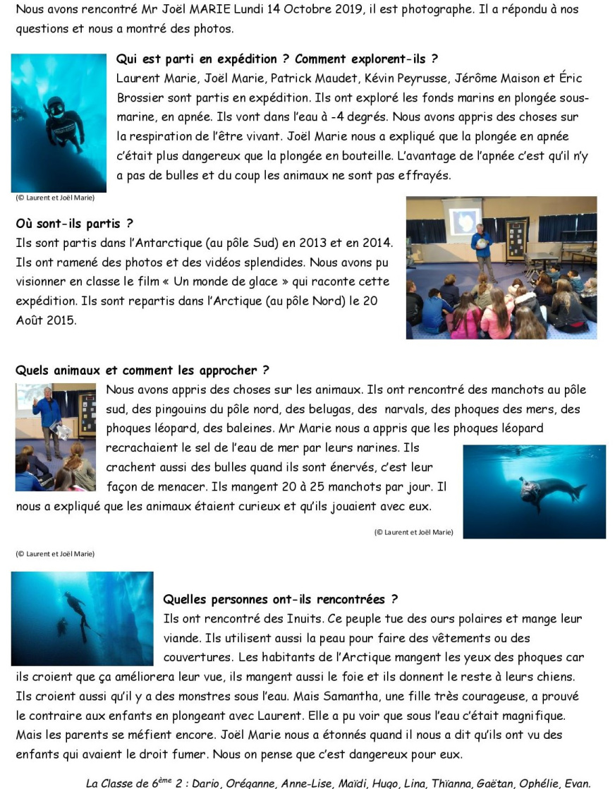 Production finale 6è2 - Visite photographe Joël Marie